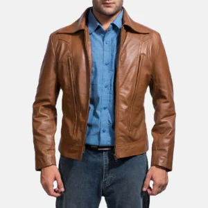 Bouncer Biz Brown Leather Bomber Jacket
