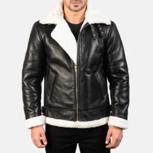 Airin G-1 Black & White Leather Bomber Jacket