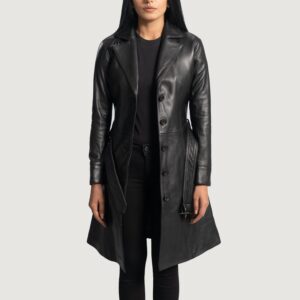 Moonlight Black Leather Trench Coat